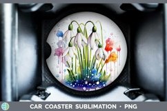 Watercolor Flowers Snowdrop Car Coaster Sublimation Coaster Product Image 1