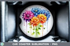 Watercolor Flowers Zinnia Car Coaster Sublimation Coaster De Product Image 1