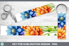 Watercolor Flowers Zinnia Key Fob Sublimation Wristlet Desig Product Image 1