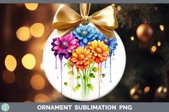 Watercolor Flowers Zinnia Ornament Sublimation Bauble Design Product Image 1
