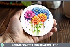 Watercolor Flowers Zinnia Round Coaster Sublimation Coaster Product Image 1