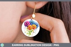 Watercolor Flowers Zinnia Round Earrings Sublimation Earring Product Image 1