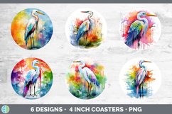 Rainbow Great Egret Bird Round Coaster | Sublimation Coaster Product Image 2