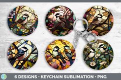 Stained Glass Chickadee Bird Keychain | Sublimation Keyring Product Image 2