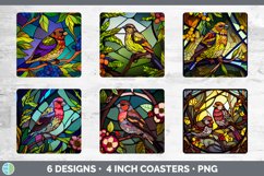Stained Glass Finch Bird Square Coaster | Sublimation Coaste Product Image 2