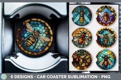 Stained Glass Bees Car Coaster | Sublimation Coaster Designs Product Image 1