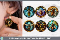 Stained Glass Bees Round Earrings | Sublimation Earrings Des Product Image 1