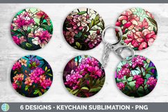 Stained Glass Azalea Flowers Keychain | Sublimation Keyring Product Image 2