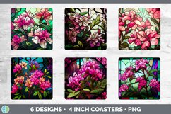Stained Glass Azalea Flowers Square Coaster | Sublimation Co Product Image 2