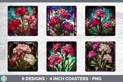 Stained Glass Carnation Flowers Square Coaster | Sublimation Product Image 2