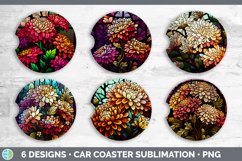 Stained Glass Chrysanthemum Flowers Car Coaster | Sublimatio Product Image 2