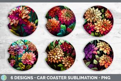 Stained Glass Dahlia Flowers Car Coaster | Sublimation Coast Product Image 2