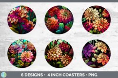 Stained Glass Dahlia Flowers Round Coaster | Sublimation Coa Product Image 2