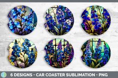 Stained Glass Delphinium Flowers Car Coaster | Sublimation C Product Image 2