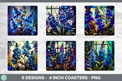 Stained Glass Delphinium Flowers Square Coaster | Sublimatio Product Image 2