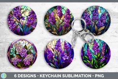 Stained Glass Lavender Flowers Keychain | Sublimation Keyrin Product Image 2