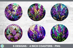 Stained Glass Lavender Flowers Round Coaster | Sublimation C Product Image 2