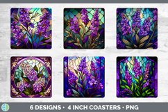 Stained Glass Lavender Flowers Square Coaster | Sublimation Product Image 2