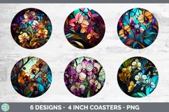 Stained Glass Azalea Flowers Round Coaster | Sublimation Coa Product Image 2