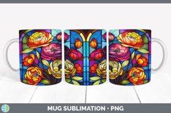 Stained Glass Ranunculus Flowers Mug Wrap | Sublimation Coff Product Image 3