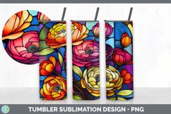 Stained Glass Ranunculus Flowers Tumbler | Sublimation 20 oz Product Image 3
