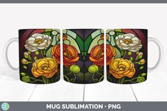 Stained Glass Ranunculus Flowers Mug Wrap | Sublimation Coff Product Image 5