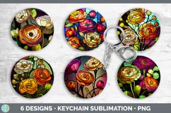 Stained Glass Ranunculus Flowers Keychain | Sublimation Keyr Product Image 2