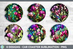 Stained Glass Sweet Pea Flowers Car Coaster | Sublimation Co Product Image 2