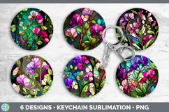 Stained Glass Sweet Pea Flowers Keychain | Sublimation Keyri Product Image 2