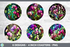 Stained Glass Sweet Pea Flowers Round Coaster | Sublimation Product Image 2