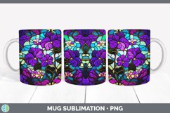 Stained Glass Violet Flowers Mug Wrap | Sublimation Coffee C Product Image 2