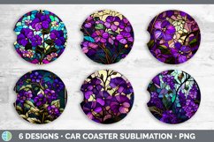 Stained Glass Violet Flowers Car Coaster | Sublimation Coast Product Image 2