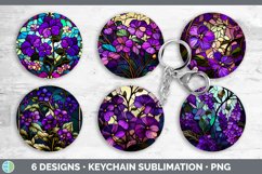Stained Glass Violet Flowers Keychain | Sublimation Keyring Product Image 2