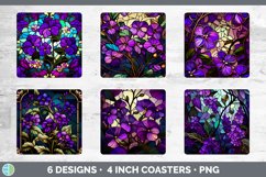 Stained Glass Violet Flowers Square Coaster | Sublimation Co Product Image 2