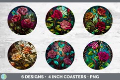 Stained Glass Rose Flowers Round Coaster | Sublimation Coast Product Image 2