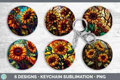 Stained Glass Sunflower Flowers Keychain | Sublimation Keyri Product Image 2