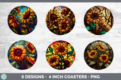 Stained Glass Sunflower Flowers Round Coaster | Sublimation Product Image 2