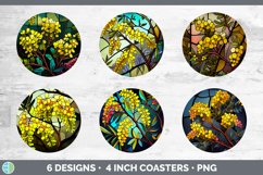 Stained Glass Acacia Flowers Round Coaster | Sublimation Coa Product Image 2