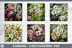 Stained Glass Apple Blossom Flowers Square Coaster | Sublima Product Image 2