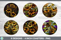 Stained Glass Black-eyed Susan Flowers Round Coaster | Subli Product Image 2