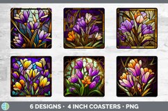 Stained Glass Crocus Flowers Square Coaster | Sublimation Co Product Image 2