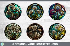 Stained Glass Dandelion Flowers Round Coaster | Sublimation Product Image 2