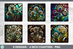 Stained Glass Dandelion Flowers Square Coaster | Sublimation Product Image 2