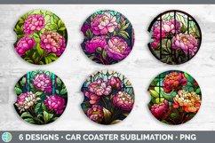 Stained Glass Peony Flowers Car Coaster | Sublimation Coaste Product Image 2