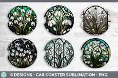 Stained Glass Snowdrop Flowers Car Coaster | Sublimation Coa Product Image 2