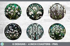 Stained Glass Snowdrop Flowers Round Coaster | Sublimation C Product Image 2