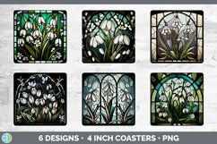 Stained Glass Snowdrop Flowers Square Coaster | Sublimation Product Image 2
