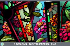 Stained Glass Zinnia Flowers Paper Backgrounds | Digital Scr Product Image 2