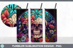 Stained Glass Floral Skulls Tumbler | Sublimation 20 oz Skin Product Image 3