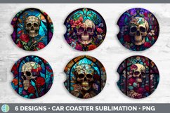 Stained Glass Floral Skulls Car Coaster | Sublimation Coaste Product Image 2